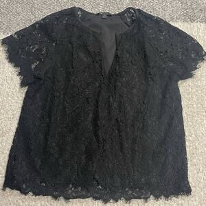 J. Crew Womens XS Short Sleeve Lace Floral Keyhole Top Black  K2653 2019006CN01